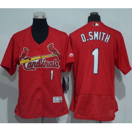 Cardinals #1 Ozzie Smith Red Flexbase Authentic Women's Stitched MLB Jersey