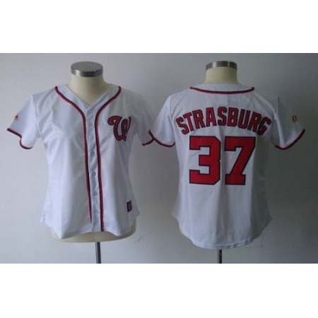 Nationals #37 Stephen Strasburg White Women's Fashion Stitched MLB Jersey