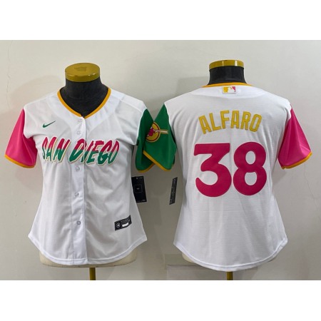 Women's San Diego Padres #38 Jorge Alfaro 2022 White City Connect Cool Base Stitched Baseball Jersey(Run Small)