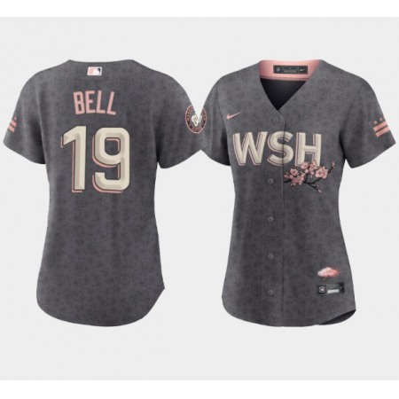 Women's Washington Nationals #19 Josh Bell 2022 Grey City Connect Cherry Blossom Stitched Jersey(Run Small)