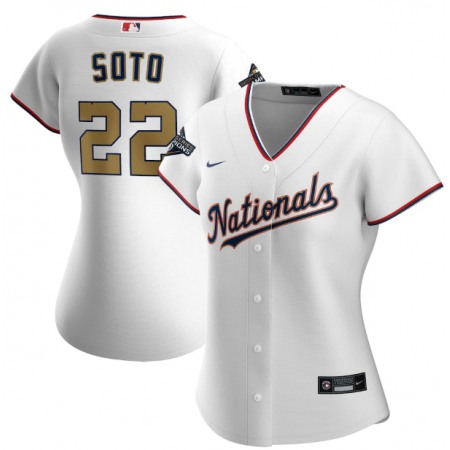 Women's Washington Nationals #22 Juan Soto White 2020 Gold Program Stitched Championship Jersey(Run Small)