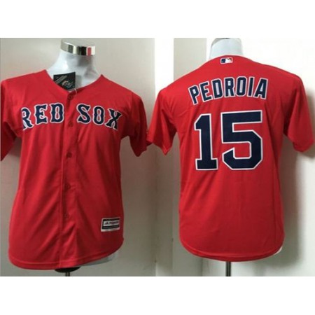 Red Sox #15 Dustin Pedroia Red Cool Base Name On Back Stitched Youth MLB Jersey