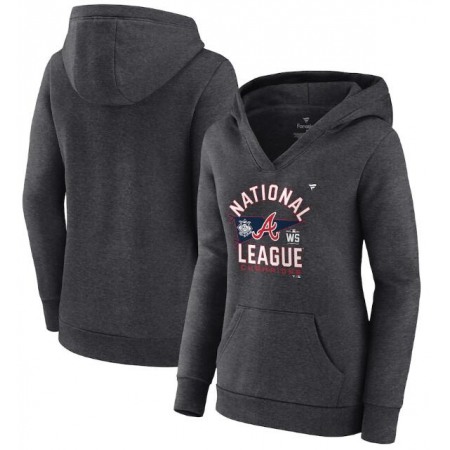 Women's Atlanta Braves 2021 Heathered Charcoal American League Champions Locker Room Pullover Hoodie(Run Small)