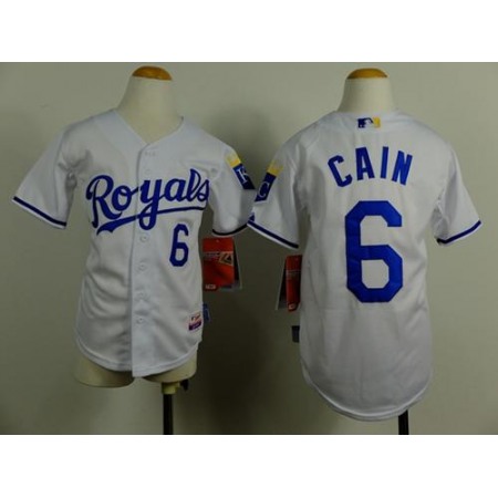 Royals #6 Lorenzo Cain White Cool Base Stitched Youth MLB Jersey