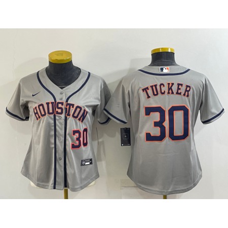 Youth Houston Astros #30 Kyle Tucker Gray Cool Base Stitched Jersey