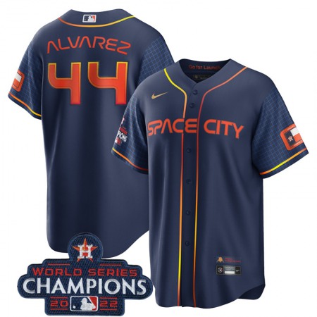 Youth Houston Astros #44 Yordan Alvarez Navy 2022 World Series Champions City Connect Stitched BaseballJersey