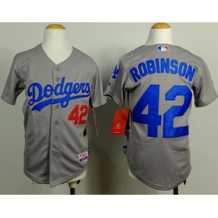 Dodgers #42 Jackie Robinson Grey Cool Base Stitched Youth MLB Jersey