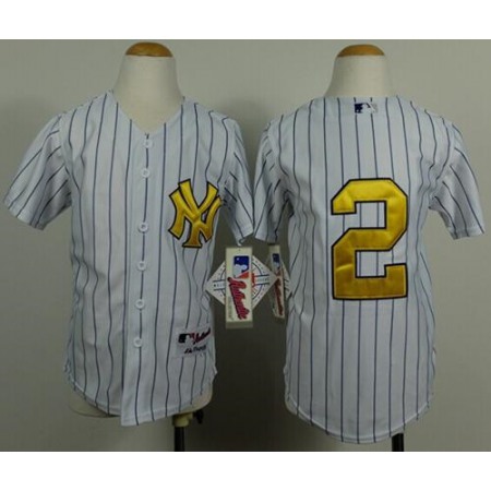 Yankees #2 Derek Jeter White Stitched Youth Fashion Gold MLB Jersey