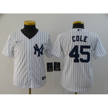 Youth New York Yankees #45 Gerrit Cole White Cool Base Stitched MLB Jersey