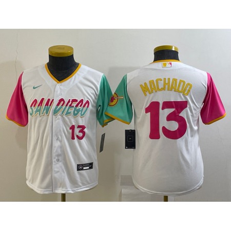 Youth San Diego Padres #13 Manny Machado 2022 White City Connect Stitched Baseball Jersey