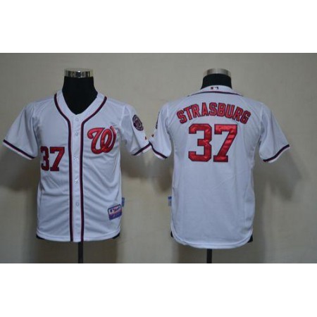 Nationals #37 Stephen Strasburg White Cool Base Stitched Youth MLB Jersey