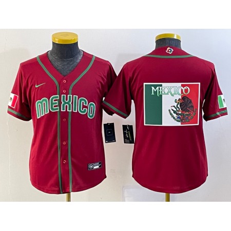 Youth Mexico Baseball 2023 Red Big Logo World Baseball Classic Stitched Jersey