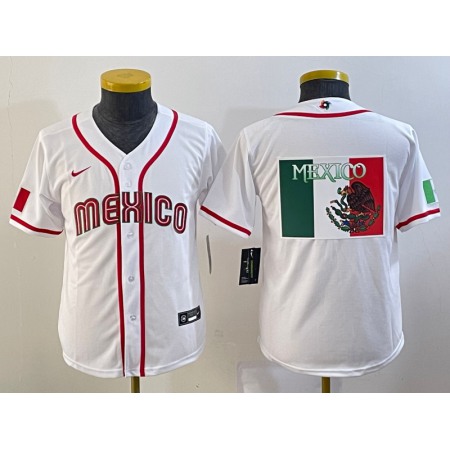 Youth Mexico Baseball 2023 White Big Logo World Baseball Classic Stitched Jersey