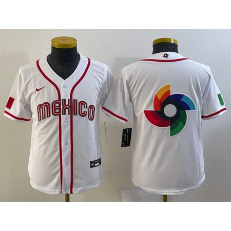 Youth Mexico Baseball 2023 White Big Logo World Baseball Classic Stitched Jersey