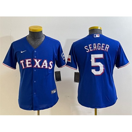 Youth Texas Rangers #5 Corey Seager Royal With Patch Stitched Baseball Jersey