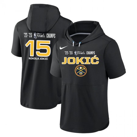 Men's Denver Nuggets #15 Nikola Jokic Black Performance Short Sleeve Pullover Hoodie