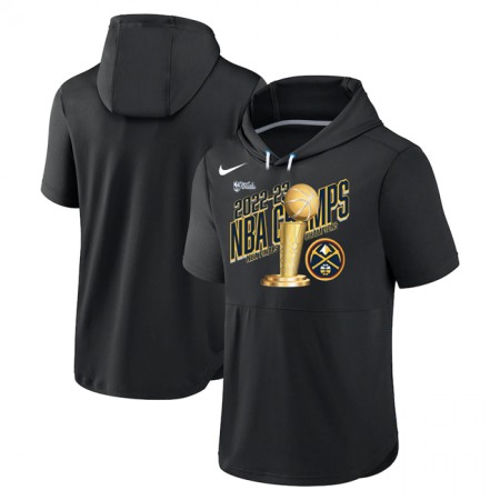 Men's Denver Nuggets Black 2023 Champions Performance Short Sleeve Pullover Hoodie