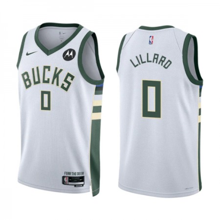 Men's Milwaukee Bucks #0 Damian Lillard White Association Edition Stitched Basketball Jersey