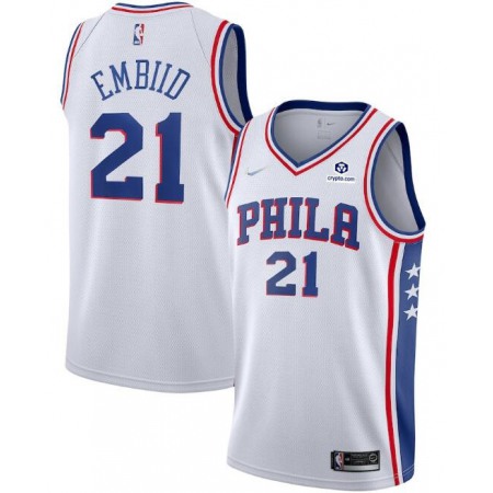 Men's Philadelphia 76ers #21 Joel Embiid White 75th Anniversary Association Edition Swingman Stitched Jersey