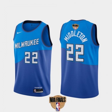 Men's Milwaukee Bucks #22 Khris Middleton 2021 NBA Finals Blue City Edition Stitched Jersey