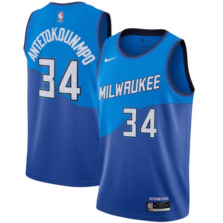 Men's Milwaukee Bucks #34 Giannis Antetokounmpo Blue 2020/21 City Edition Stitched Swingman Jersey