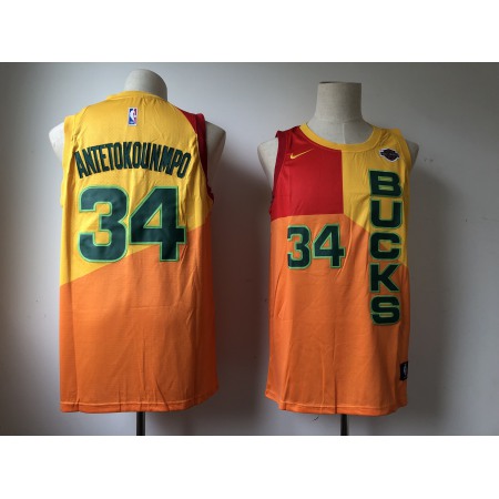 Men's Milwaukee Bucks #34 Giannis Antetokounmpo Yellow 2018/19 City Edition Swingman Stitched NBA Jersey