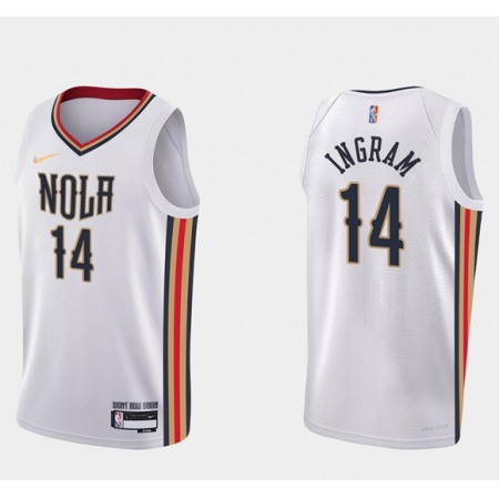 Men's New Orleans Pelicans #14 Brandon Ingram 2021/22 City Edition White 75th Anniversary Stitched Jersey