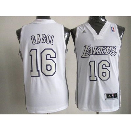 Lakers #16 Pau Gasol White Big Color Fashion Stitched NBA Jersey