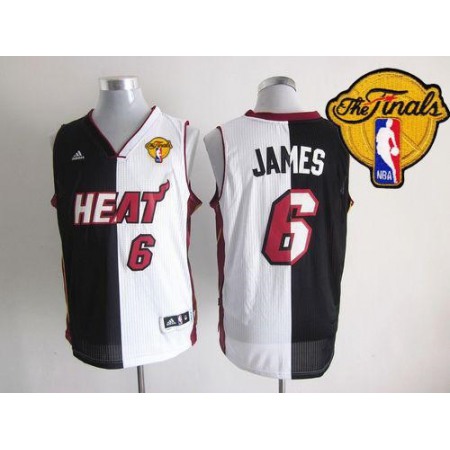 Heat #6 LeBron James Black/White Split Fashion Finals Patch Stitched NBA Jersey