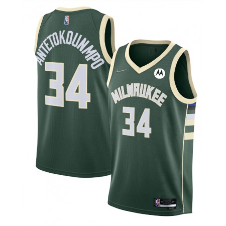 Men's Milwaukee Bucks #34 Giannis Antetokounmpo Green 2021/22 Icon Edition 75th Anniversary Swingman Stitched Jersey