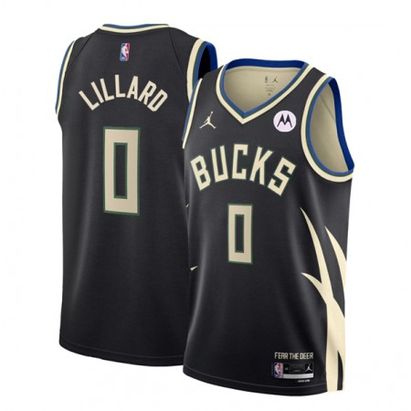 Men's Milwaukee Bucks #0 Damian Lillard Black Statement Edition Stitched Basketball Jersey