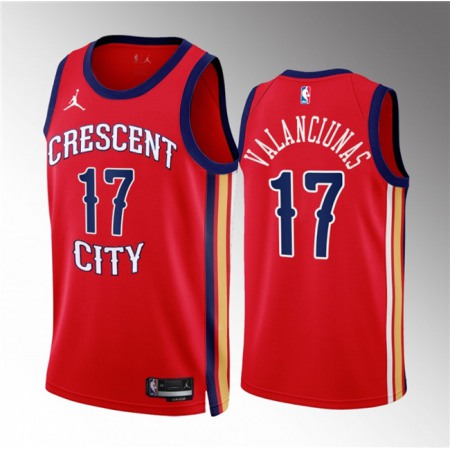 Men's New Orleans Pelicans #17 Jonas Valanciunas Red 2022/23 Statement Edition Stitched Basketball Jersey