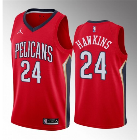 Men's New Orleans Pelicans #24 Jordan Hawkins Red 2023 Draft Statement Edition Stitched Basketball Jersey