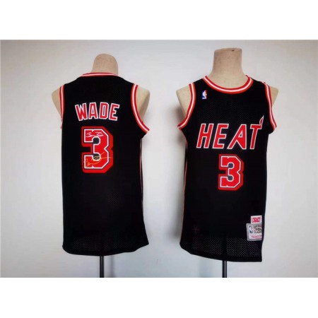 Men's Miami Heat #3 Dwyane Wade Black Throwback basketball Jersey