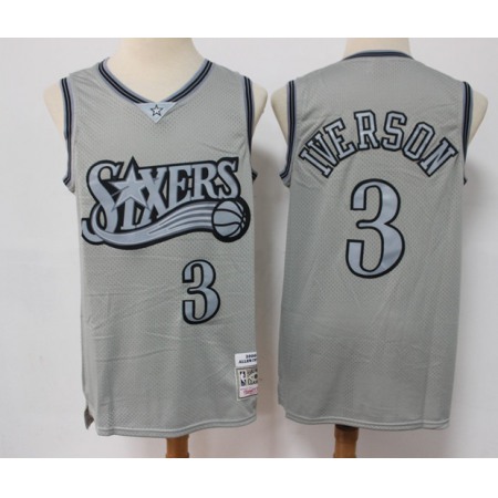 Men's Philadelphia 76ers #3 Allen Iverson Grey Throwback Stitched Basketball Jersey