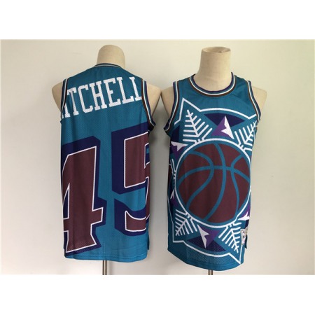 Men's Utah Jazz #45 Donovan Mitchell Blue Big Face Throwback Stitched Jersey