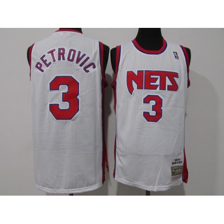 Men's Brooklyn Nets #3 Drazen Petrovic White Throwback Stitched Jersey