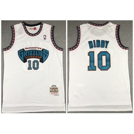 Men's Memphis Grizzlies #10 Mike Bibby White 1998-99 Throwback Stitched Jersey