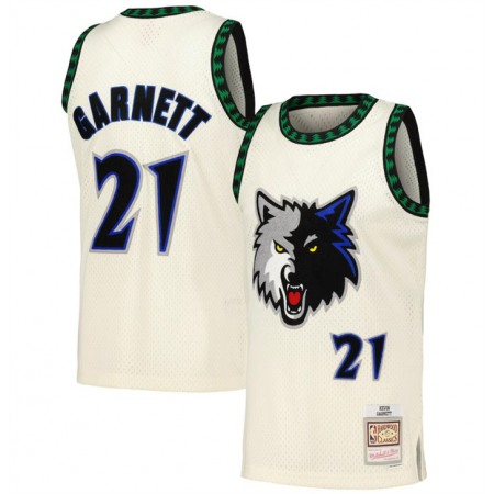 Men's Minnesota Timberwolves #21 Kevin Garnett White Throwback Stitched Jersey