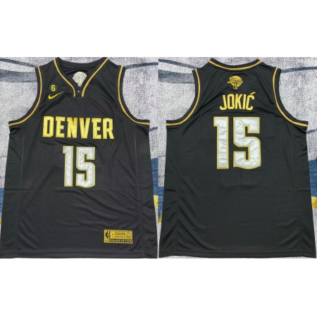 Men's Denver Nuggets #15 Nikola Jokic Black Gold 2023 Finals With NO.6 Patch Stitched Basketball Jersey