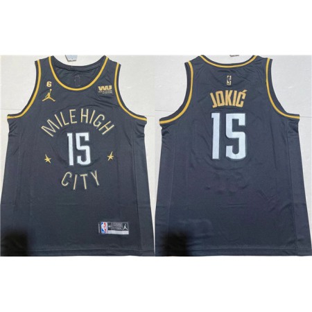 Men's Denver Nuggets #15 Nikola Jokic Black With NO.6 Patch Stitched Jersey