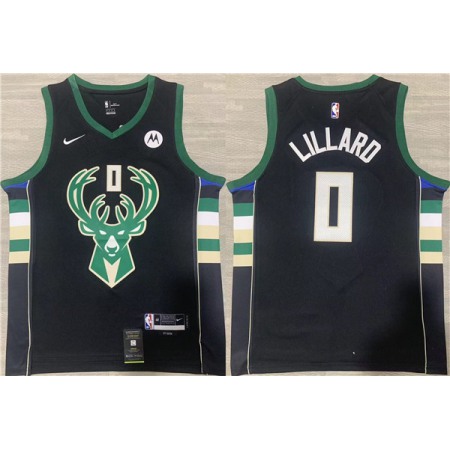 Men's Milwaukee Bucks #0 Damian Lillard Black Stitched Basketball Jersey