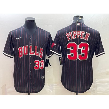 Men's Chicago Bulls #33 Scottie Pippen Black Cool Base Stitched Baseball Jersey