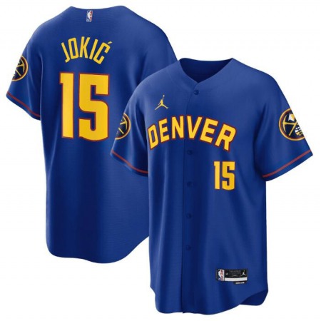 Men's Denver Nuggets #15 Nikola Jokic Blue Stitched Baseball Jersey