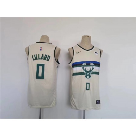 Men's Milwaukee Bucks #0 Damian Lillard Cream Stitched Basketball Jersey