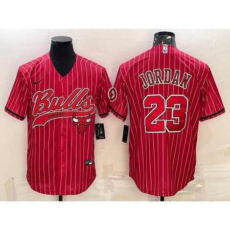 Men's Chicago Bulls #23 Michael Jordan Red Cool Base Stitched Baseball Jersey