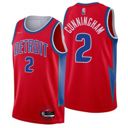 Men's Detroit Pistons #2 Cade Cunningham 75th Anniversary Red Stitched Basketball Jersey