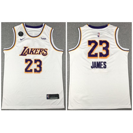 Men's Los Angeles Lakers #23 LeBron James White With KB Patch Stitched Jersey