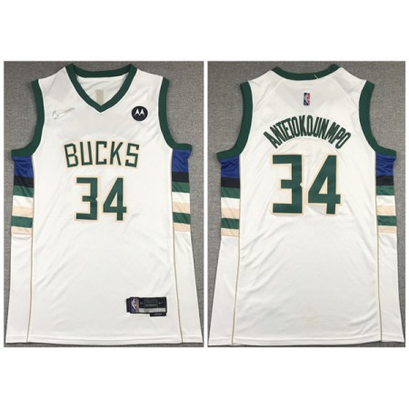 Men's Milwaukee Bucks #34 Giannis Antetokounmpo White 75th Anniversary Stitched Basketball Jersey