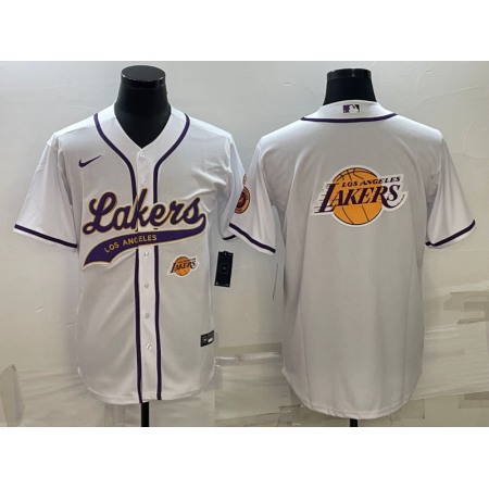 Men's Los Angeles Lakers White Team Big Logo With Patch Cool Base Stitched Baseball Jersey